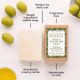 Gentle Olive Oil Soap with Box Lifestyle Indoor Texture Benefits Infographic