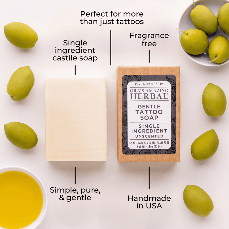 Tattoo Soap with Box Lifestyle Indoor Texture Benefits Infographic