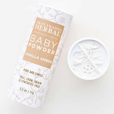 Vanilla Amber Baby Powder White Background 2.5oz Texture