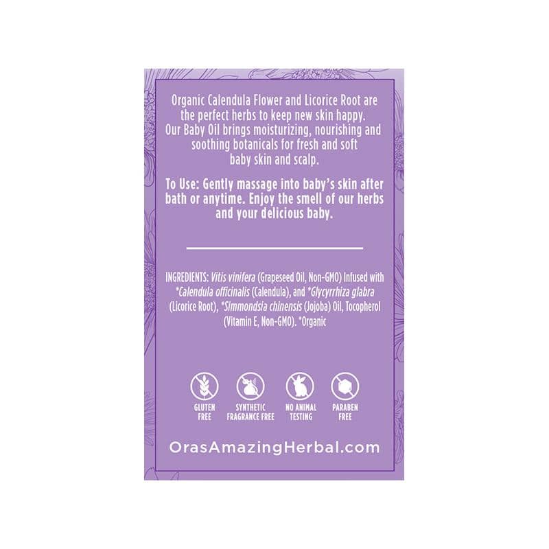 Newborn Salve and Baby Oil Set Baby Oil Back Label