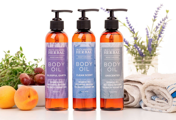 Body Oil Variety Set Full Size 7.5oz Bottles Lifestyle Indoor