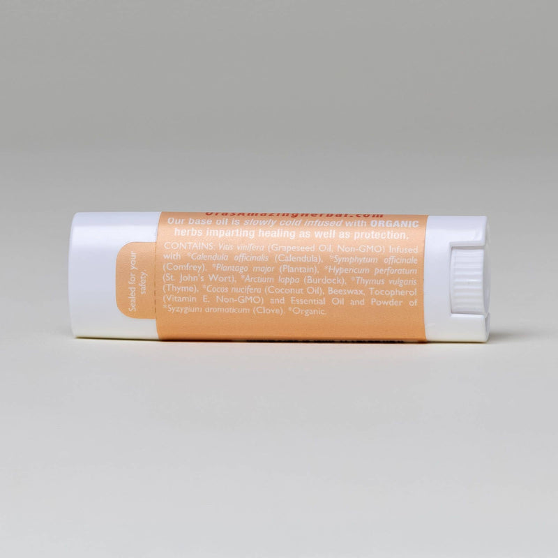 Clove Lip Balm White Background with Shadows Ingredients Back Label