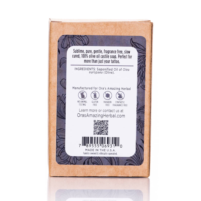 Gentle Tattoo Soap 4.5oz Bar Back Label Ingredients White Background