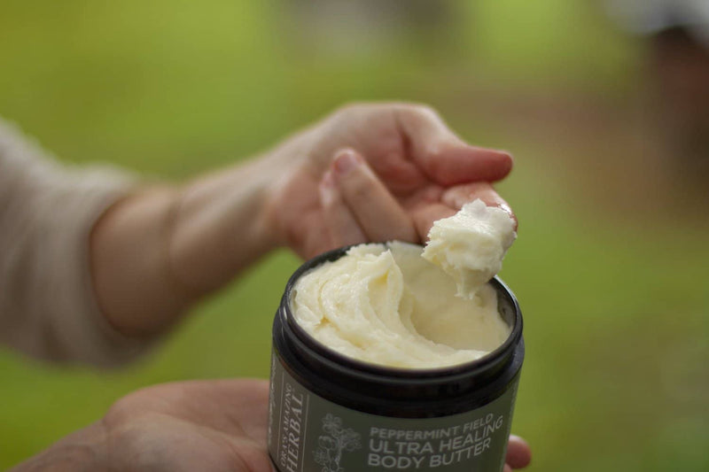 Peppermint Field Body Butter Outdoor Texture Lifestyle Ora 8oz Jar