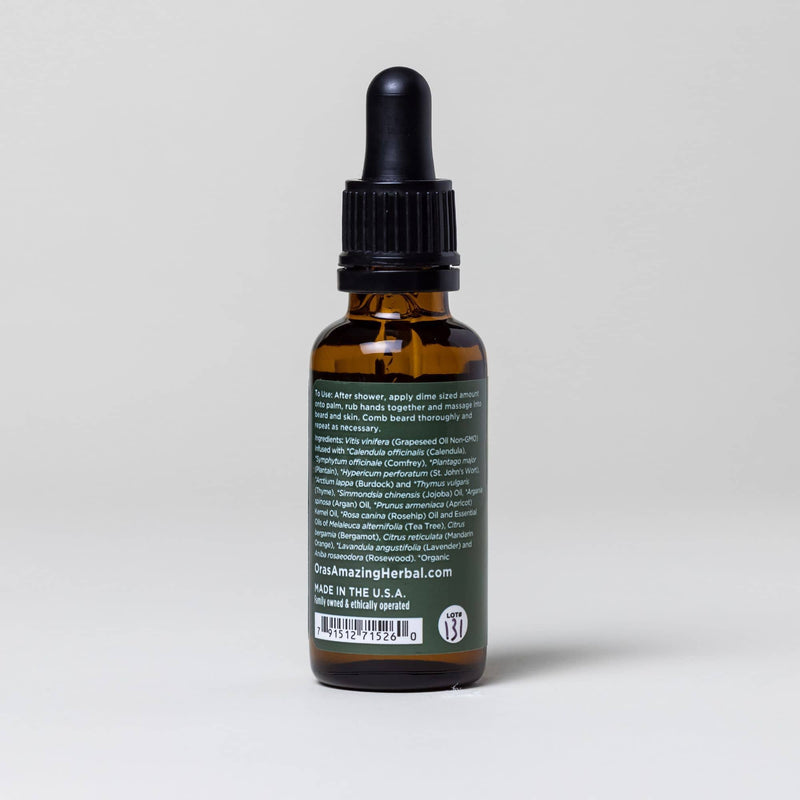Refresh Beard Oil White Background with Shadows Ingredients Label Back 1oz Bottle