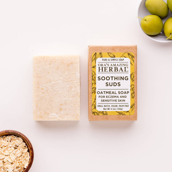 Soothing Suds Oatmeal Soap 4.5oz Bar Lifestyle Indoor Herbs Texture