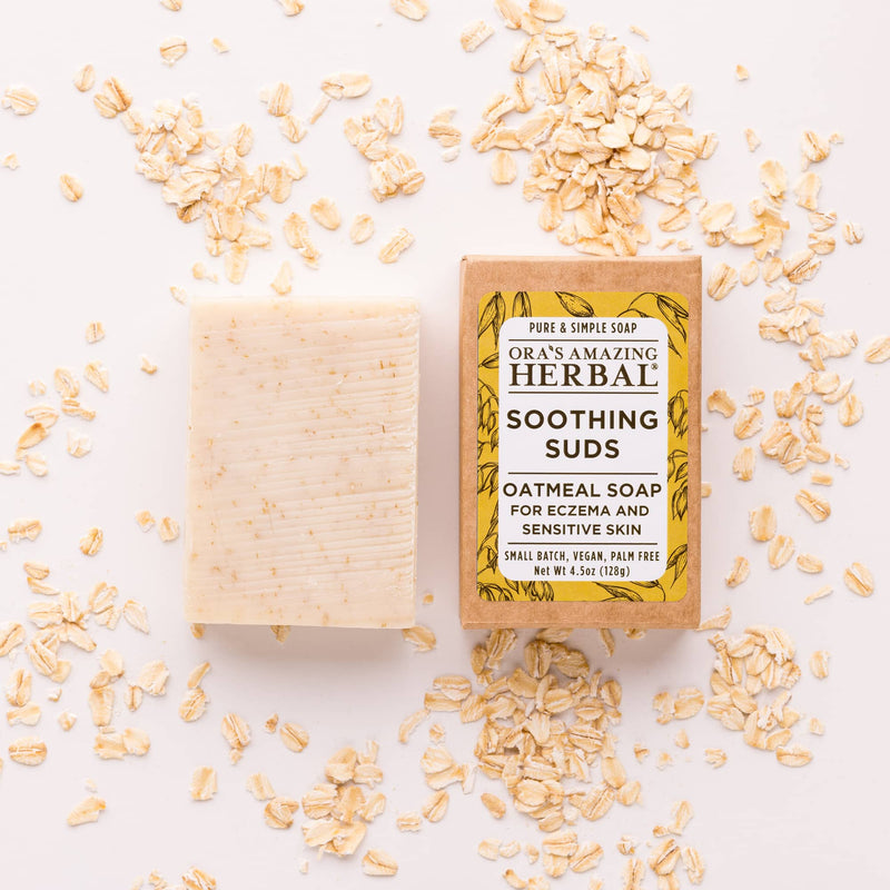 Soothing Suds Oatmeal Soap 4.5oz Bar Lifestyle Indoor Texture Herbs