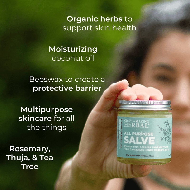 All Purpose Salve 4oz Lifestyle Outdoor Ora Benefits Infographic