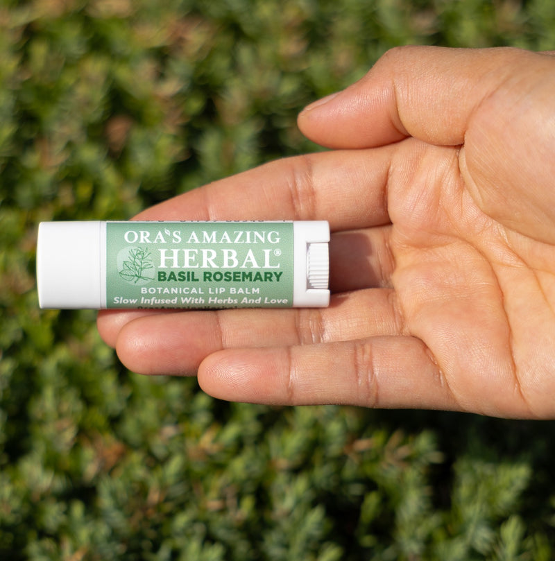 Basil Rosemary Lip Balm Lifestyle Outdoor Grass Human Hand