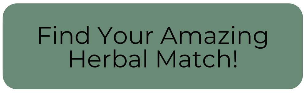 Green rectangular label with text 'Find Your Amazing Herbal Match!' on a white background