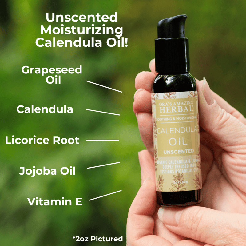 Calendula Body Oil 2oz Lifestyle Outdoor Ingredients Infographic