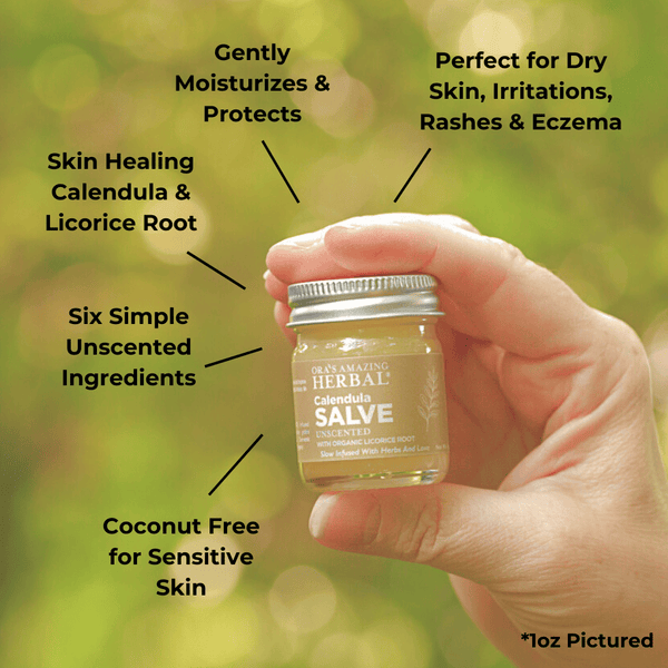Calendula Salve 1oz Lifestyle Outdoor Human Hand Benefits Infographic