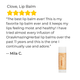 Lip balm with a five-star rating and review on a white background