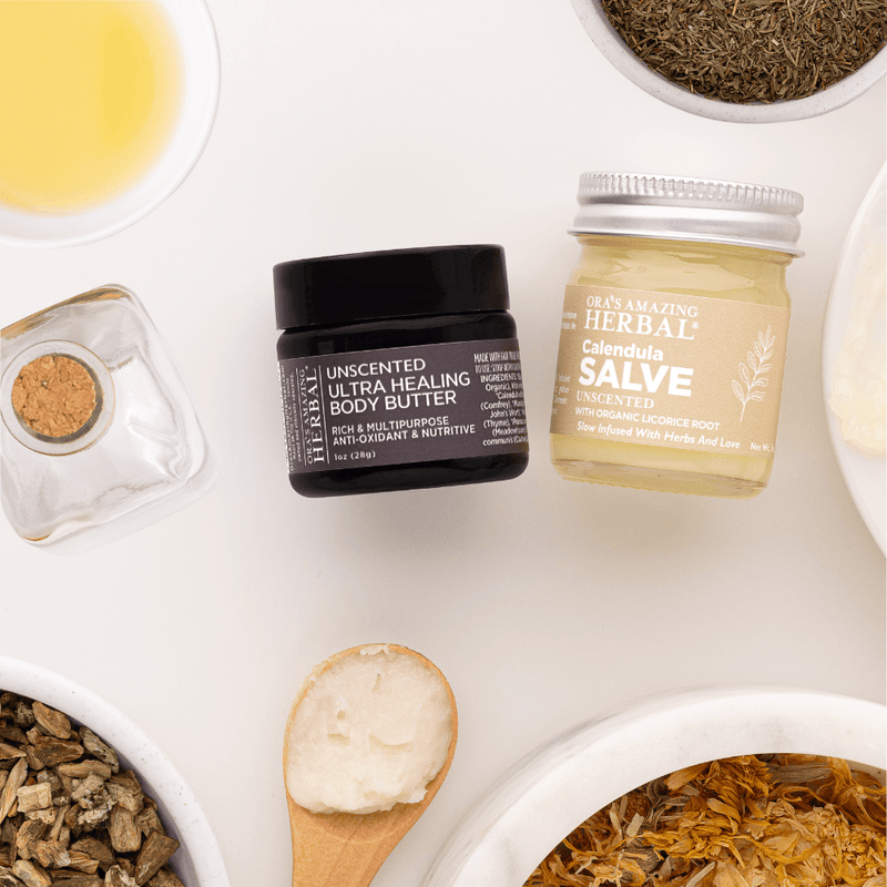 Coconut Free Eczema Cream Salve and Butter Unscented Eczema Care Set 1oz Butter and 1oz Salve Lifestyle Indoor Texture 