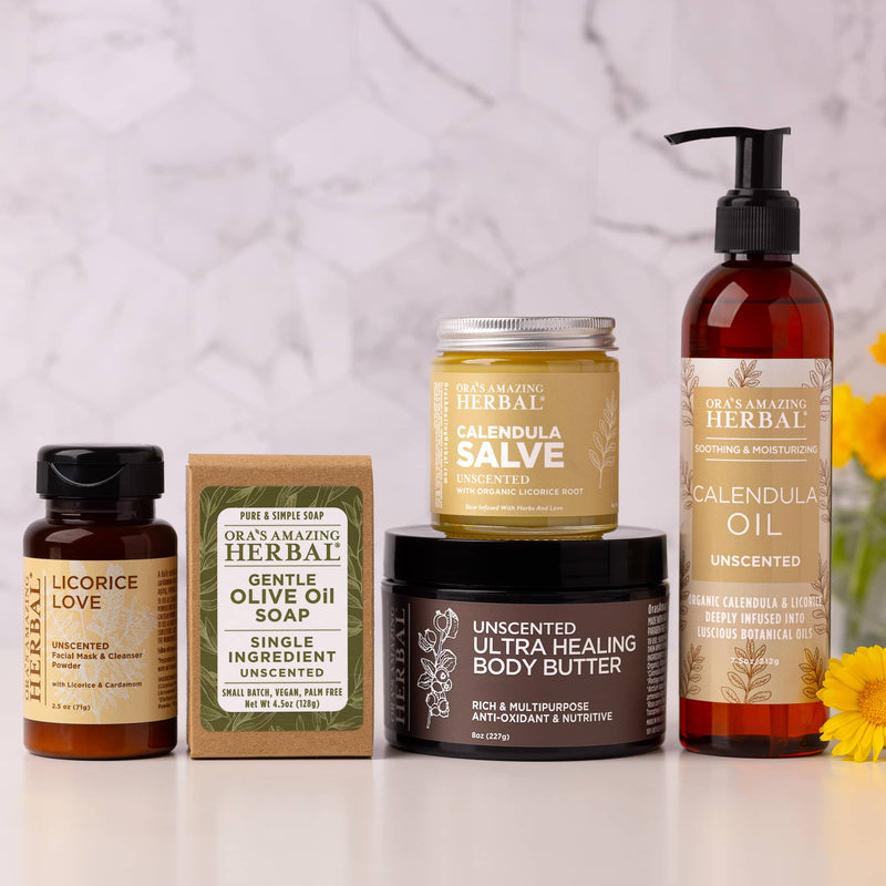 Coconut Free Eczema Regimen Set Full Size Lifestyle Indoor Calendula Flowers