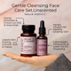 Rejuvi C Cleanser and Lightweight Daily Nourish, held in a hand with text describing their benefits.