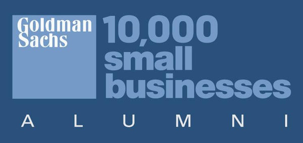Goldman Sachs 10,000 Small Businesses Alumni logo on a blue background