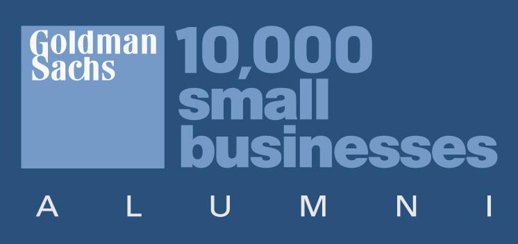 Goldman Sachs 10,000 Small Businesses Alumni logo on a blue background