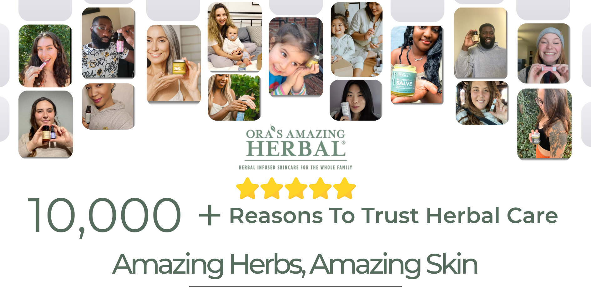 Promotional graphic for 'Ora's Amazing Herbal' with customer images and brand name.