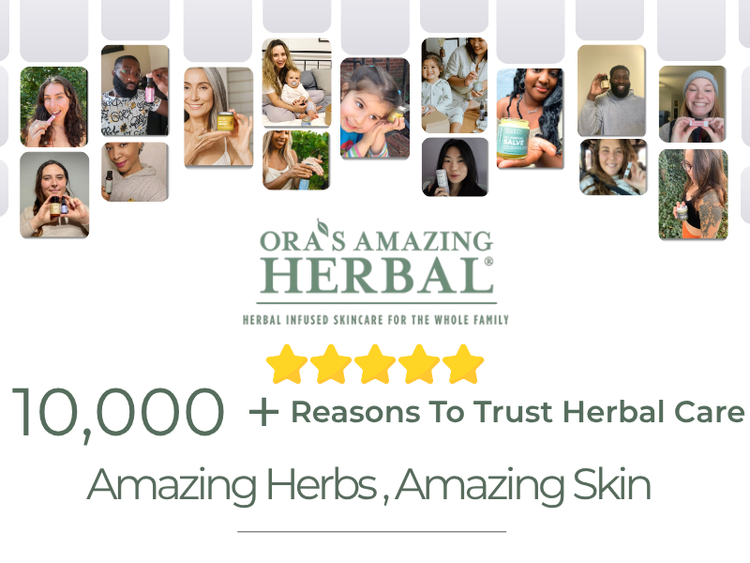 Promotional graphic for Ora's Amazing Herbal with customer images and brand name.