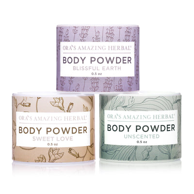 Natural Body Powder, Variety Set, Travel Size 0.5oz White Background