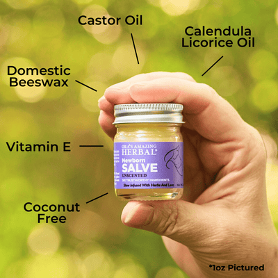 Newborn Salve 1oz Lifestyle Outdoor Ingredients Infographic