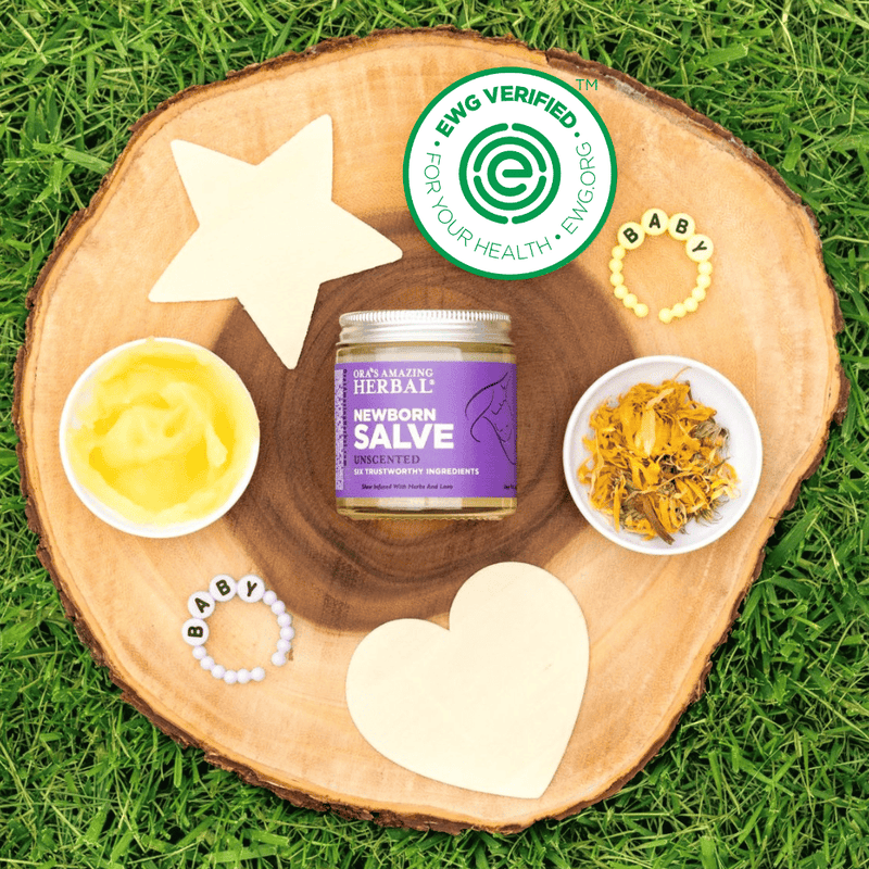 Newborn Salve 4oz Lifestyle Outdoor Texture Herbs EWG Verified