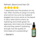 Hair and beard oil bottle with a five-star review on a white background