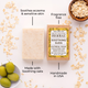 Soothing Suds Oatmeal soap bar with packaging on a white background with oats.
