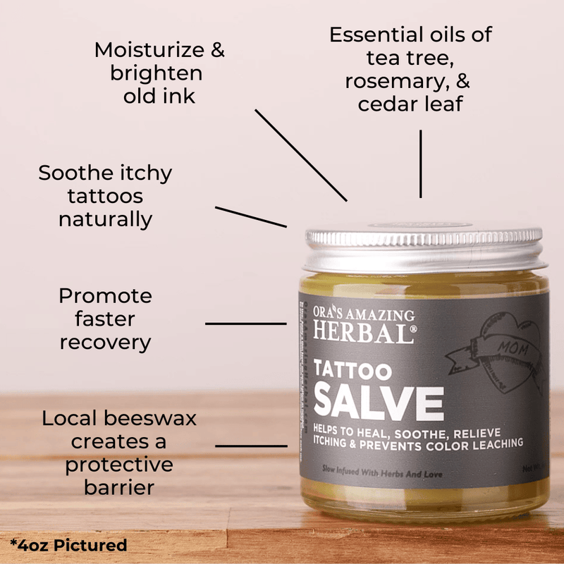 Tattoo Salve 4oz Lifestyle Indoor Infographic Benefits 