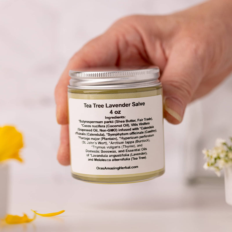 Tea Tree Lavender Salve Lifestyle Indoor Human Hand Calendula Petals