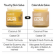 Comparison chart of Touchy Skin Salve and Calendula Salve with product details.