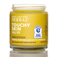 Touchy Skin Salve 4oz With National Eczema Association Logo On Label White Background