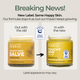 Two jars of Touchy Skin Salve with a comparison of the old and new labels.