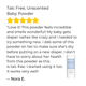 Product review for talc-free baby powder with a star rating and customer feedback.