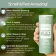 Unscented body powder size 2.5oz with how to use infographic and icon in an outdoor background.
