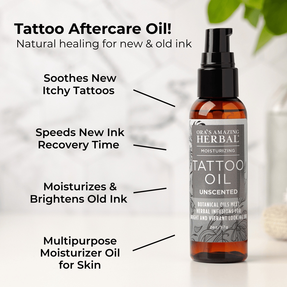 Oras Amazing Herbal Unscented Tattoo Oil, Fragrance Free Moisturizer For Tattoos, Heal New & Brighten Old, Soothe Itch, Moisturize, Men Women, Natural Oras Amazing Herbal Unscented Tattoo Oil, Fragrance Free Moisturizer For Tattoos, Heal New & Brighten Old, Soothe Itch, Moisturize, Men Women, Natural