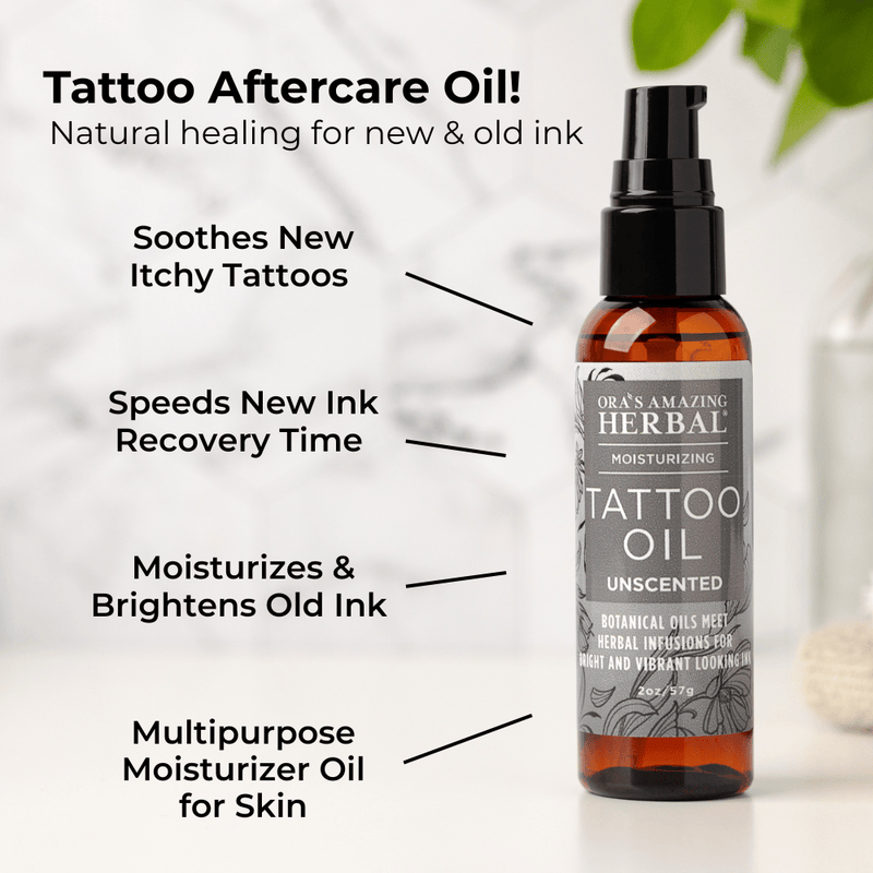 Unscented Tattoo Oil 2oz with Lines Lifestyle Indoor Leaves Benefits Infographic 