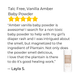 Product review for vanilla amber baby powder with a star rating and text.