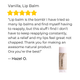 Vanilla Lip balm with a five-star rating and customer review on a white background