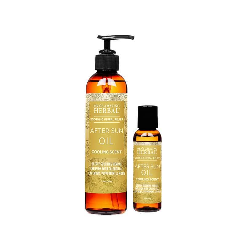 After Sun and Shave Body Oil White Background 2oz & 7.5oz Bottle