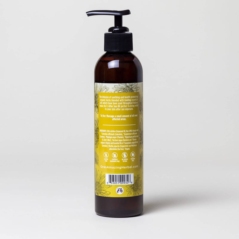 After Sun and Shave Body Oil White Background with Shadows Ingredients Back Label 7.5oz Bottle