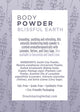 Natural Body Powder, Variety Set, Blissful Earth Body Powder 2.5oz Label Back