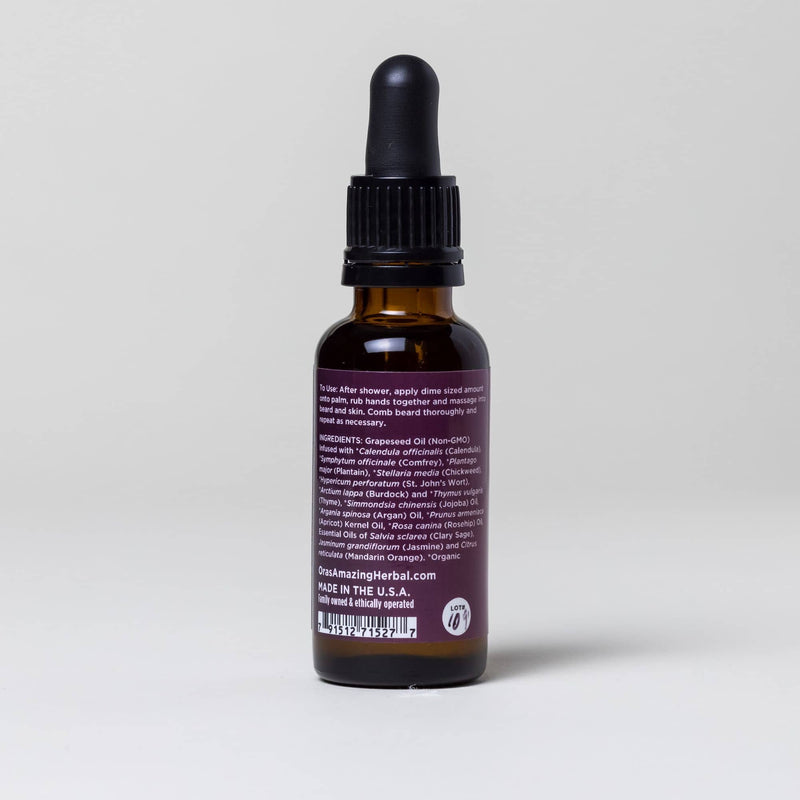 Revive Beard Oil White Background with Shadows Ingredients Label Back 1oz Bottle