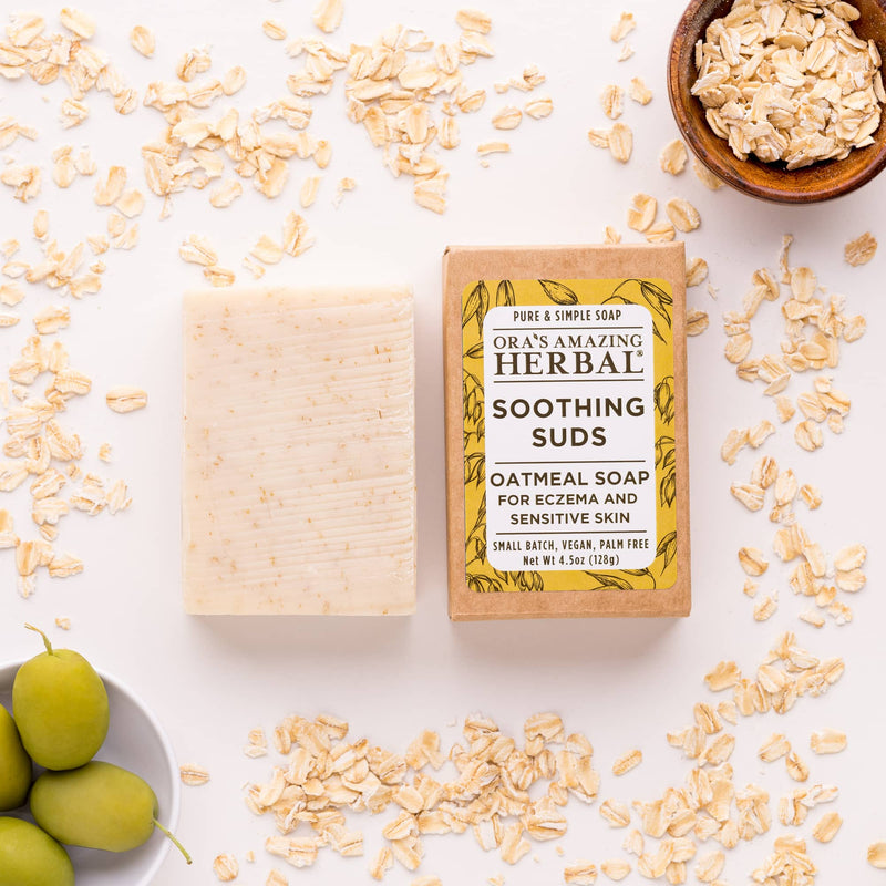 Soothing Suds Oatmeal Soap 4.5oz Bar Lifestyle Indoor Texture Herbs
