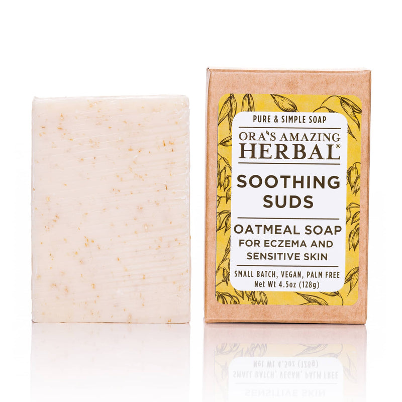 Soothing Suds Oatmeal Soap 4.5oz Bar Texture White Background