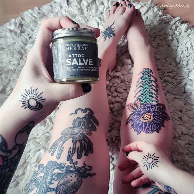 Tattoo Salve Lifestyle Model Hands Legs 4oz Jar