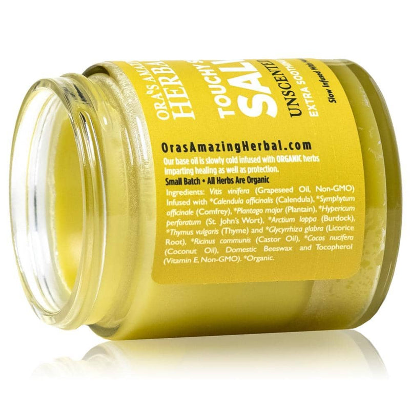 Touchy Skin Salve Ingredient Side Label 4oz Jar